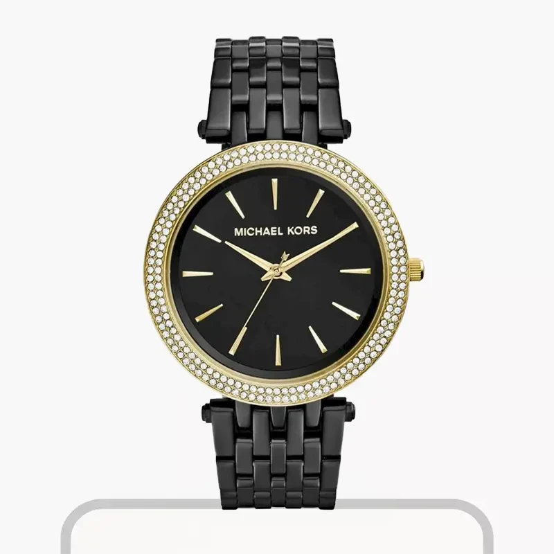 Michael Kors Darci Black ion Plated Gold Bezel Ladies Watch- MK3322